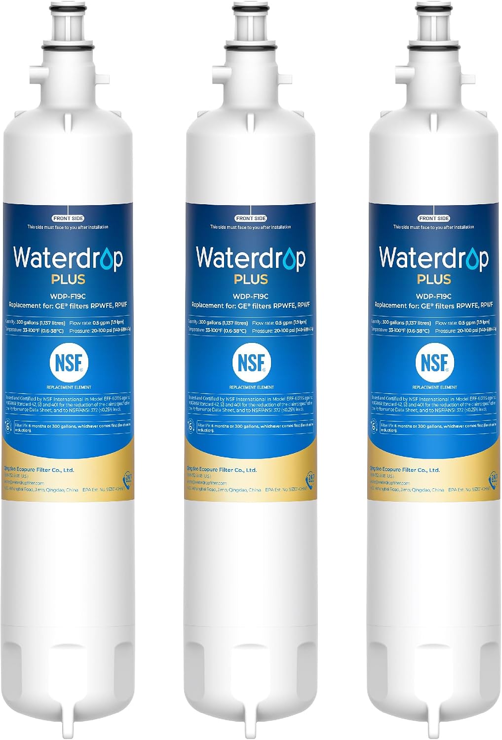 Waterdrop Plus WDP-F19C Water Filter Replacement for GE® RPWFE®, 3 Pack