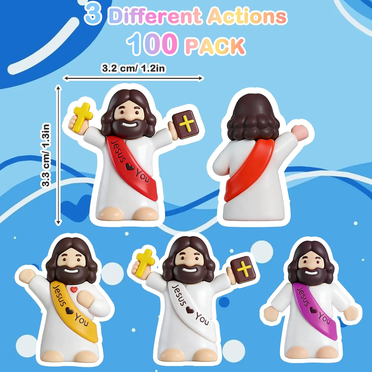 100PCS Little Jesus Figures, Mini Jesus Figurines in Bulk, Multicolor Tiny Jesus Set with Jesus Loves You Figures for Easter Egg Stuffers, Hide and Seek, Baptism, Faith Activities, Religious Gifts