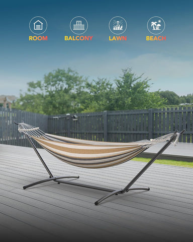 Everyfun Double Hammock with Stand for 2 Person, 600 lb Capacity, Coffee