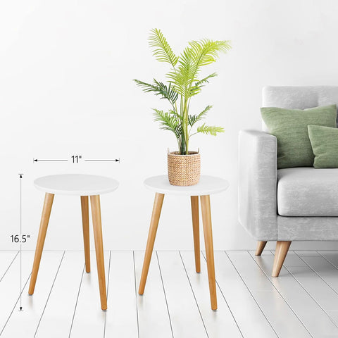 Uneedem Wood Mid Century Plant Stand for Indoor Plants, Modern Table, Tall Holder for Flower Pots, Small Round Side/End Table(A2 White, High: 16.5")