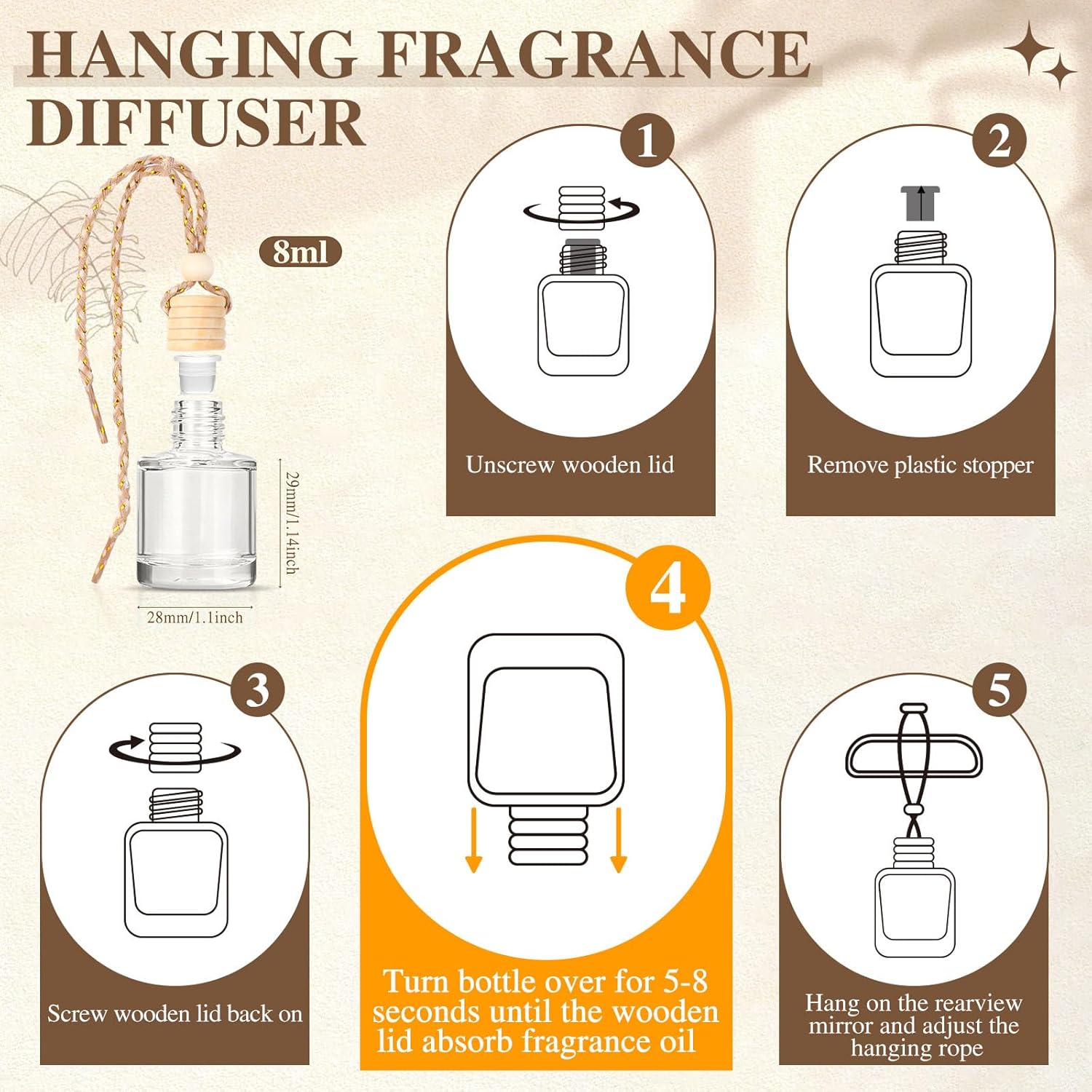 AROIC 6Pack Car Air Freshener, Hanging Essential Oil Air Freshener Diffuser