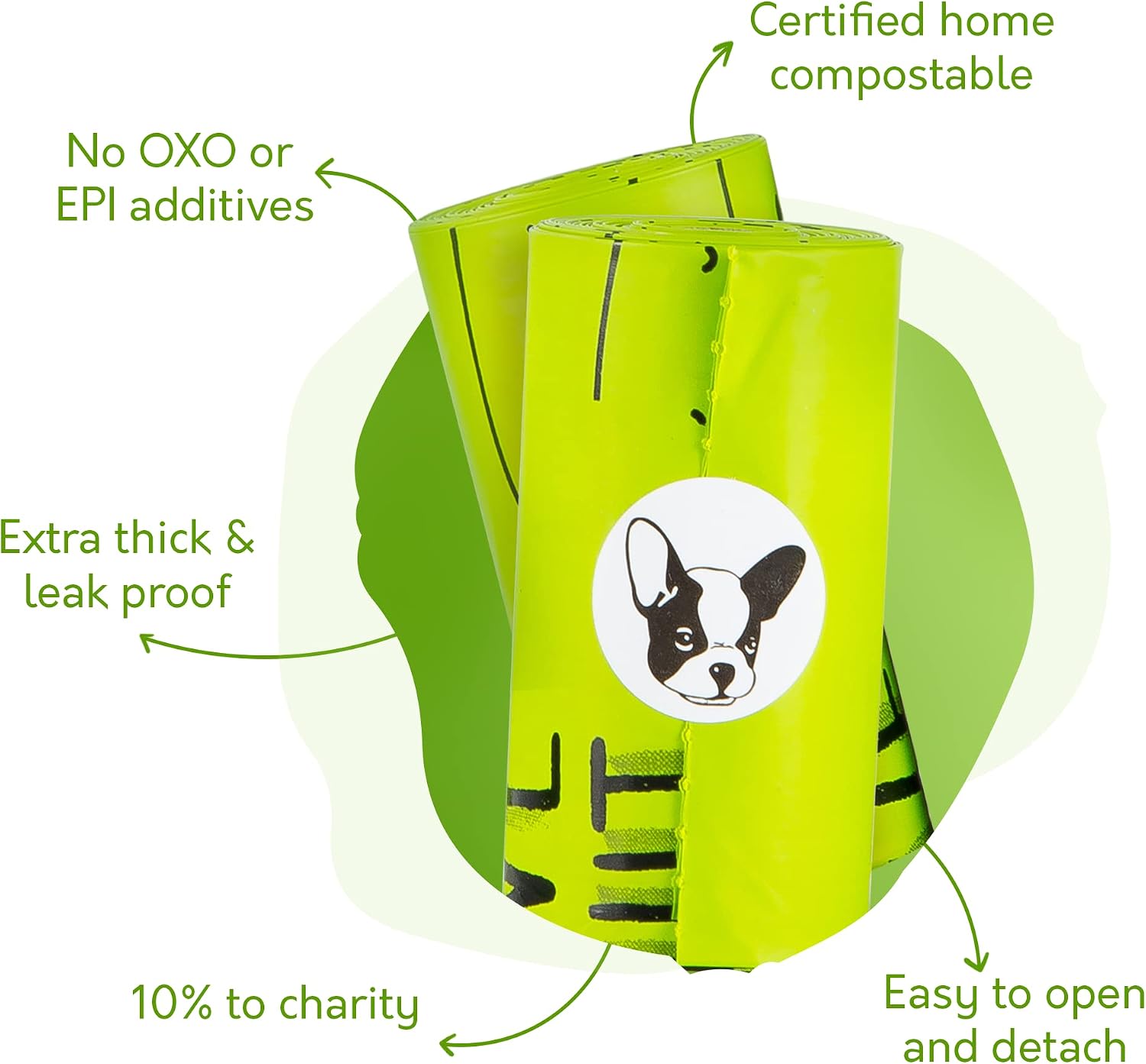 Certified Home Compostable Dog Poop Bags, 120 Plant Based Bags (8 Rolls)