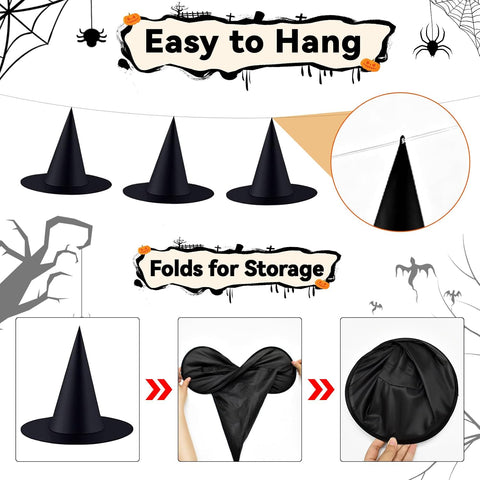 ZeeDix 12 PCS Halloween Witch Hats, Hanging Decor for Yard Porch Ceiling