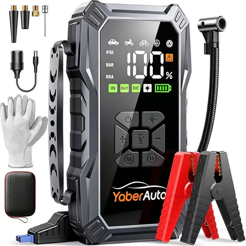 YaberAuto 10-in-1 7000A 150PSI Jump Starter with Air Compressor & Gloves