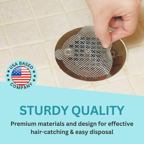 50 Pack Disposable Shower Drain Hair Catcher Mesh Stickers - Peel & Stick Drain Strainers to Prevent Clogs, Strong Waterproof Adhesive, Mess-Free Disposable Drain Covers for Shower & Bathtub