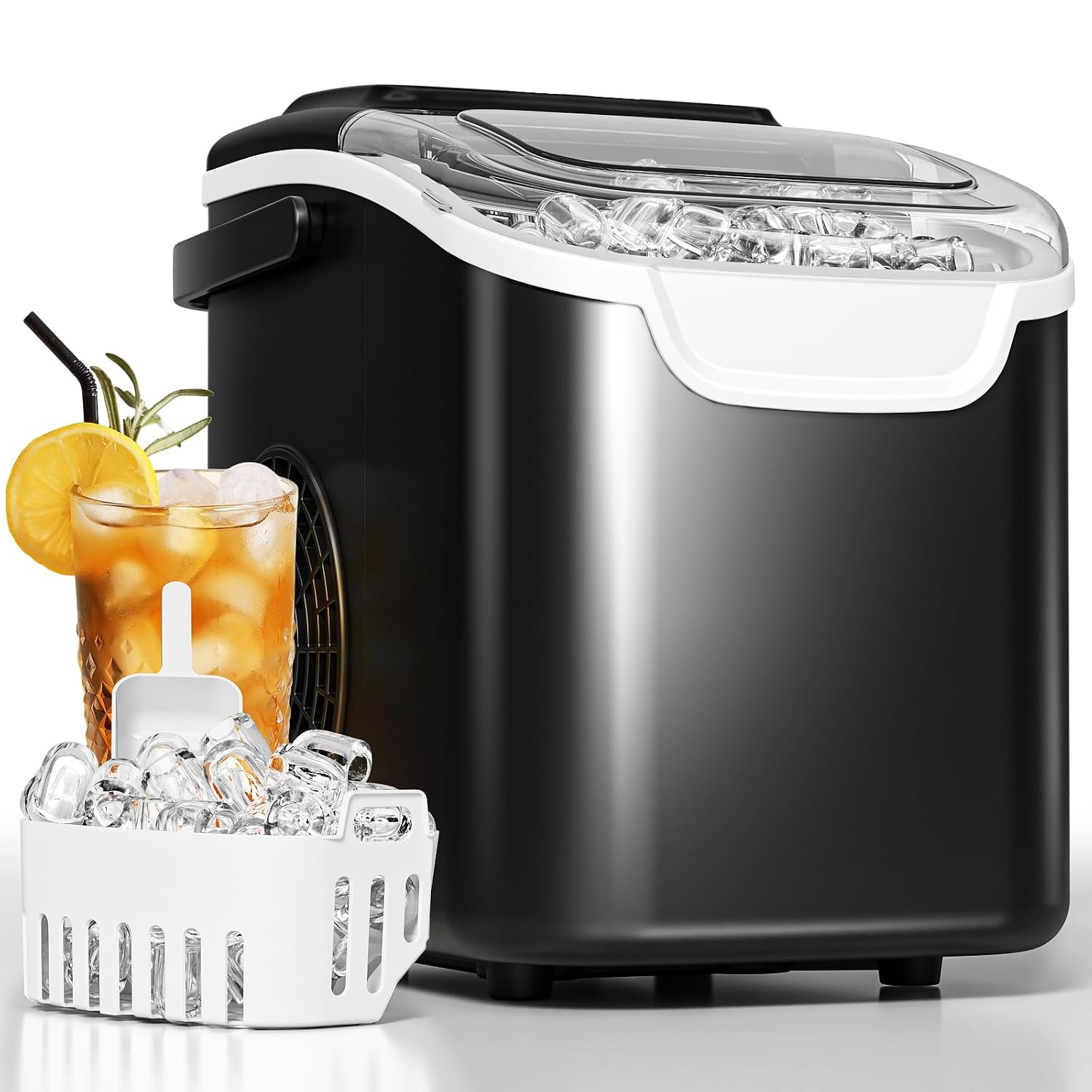 Antarctic Star Pro-Grade Countertop Ice Maker, 8 Cubes in 6 Mins, 26.5lbs/Day, Self-Cleaning, Ultra-Quiet for Home Bar, Kitchen, Office & Entertaining