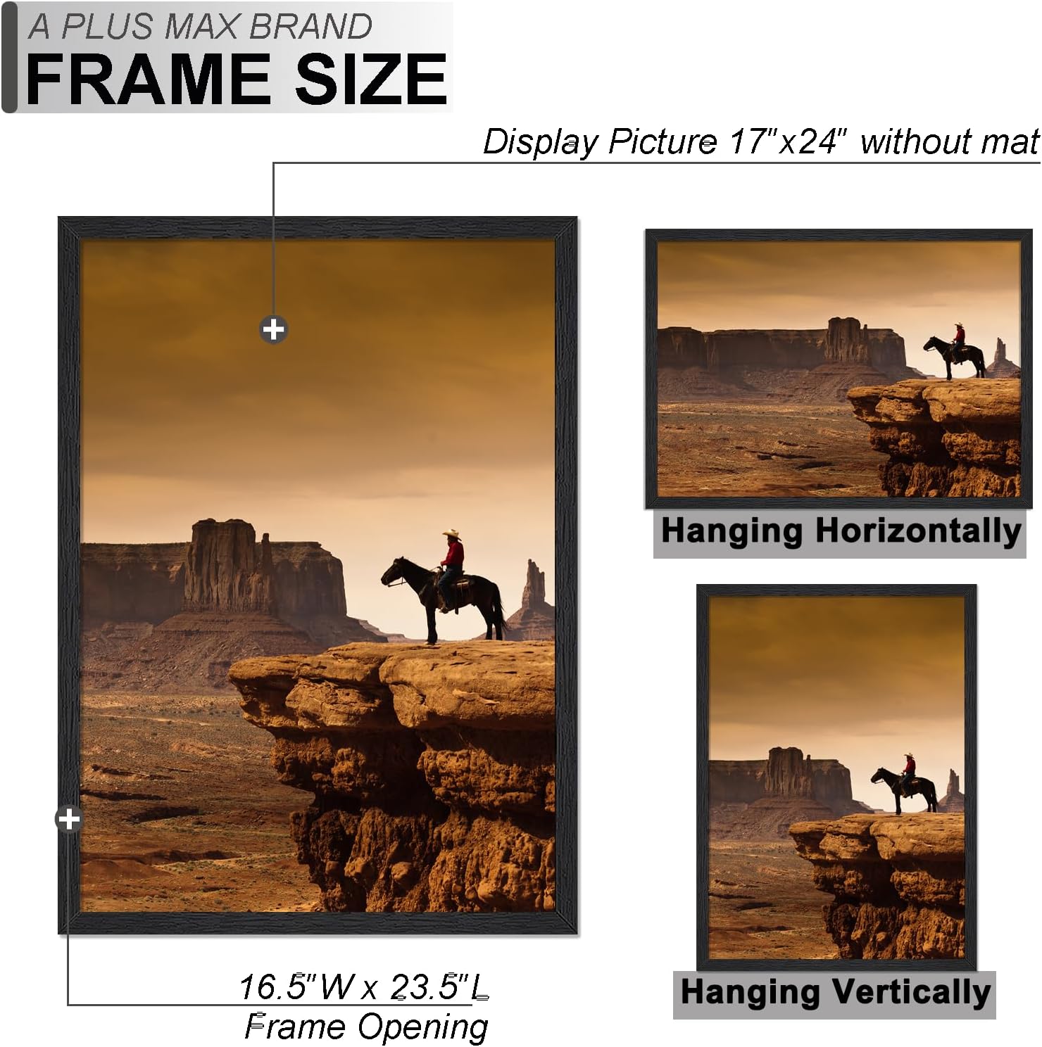 A PLUS MAX 17x24 Picture Frame Black Light Weight Wall Mount