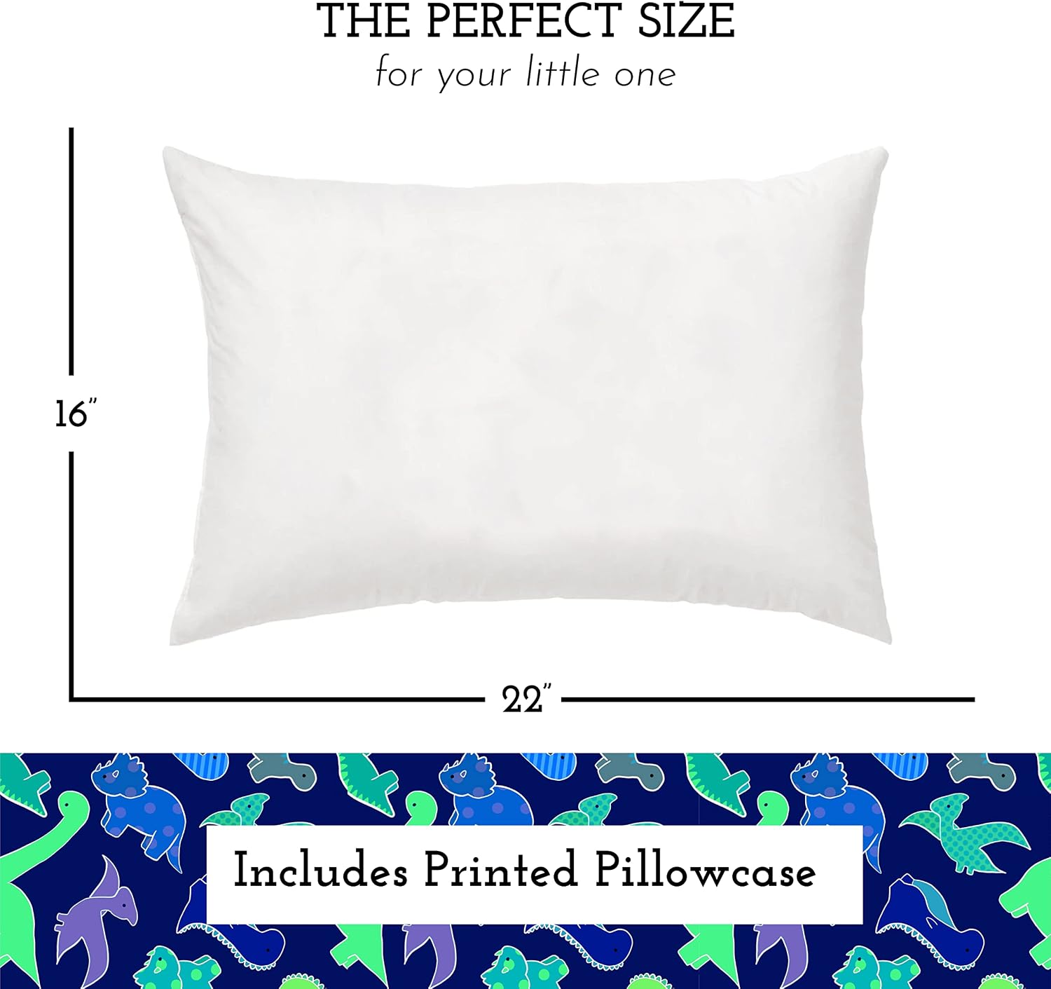 Little Sleepy Head Youth Pillow 16x22 with Hypoallergenic Cotton Pillow case Youth Pillows for Sleeping Age 5-10 - Snugly Designed Youth Neck Pillows for Travel, School and Bedtime - (Dinosaurs Blue)