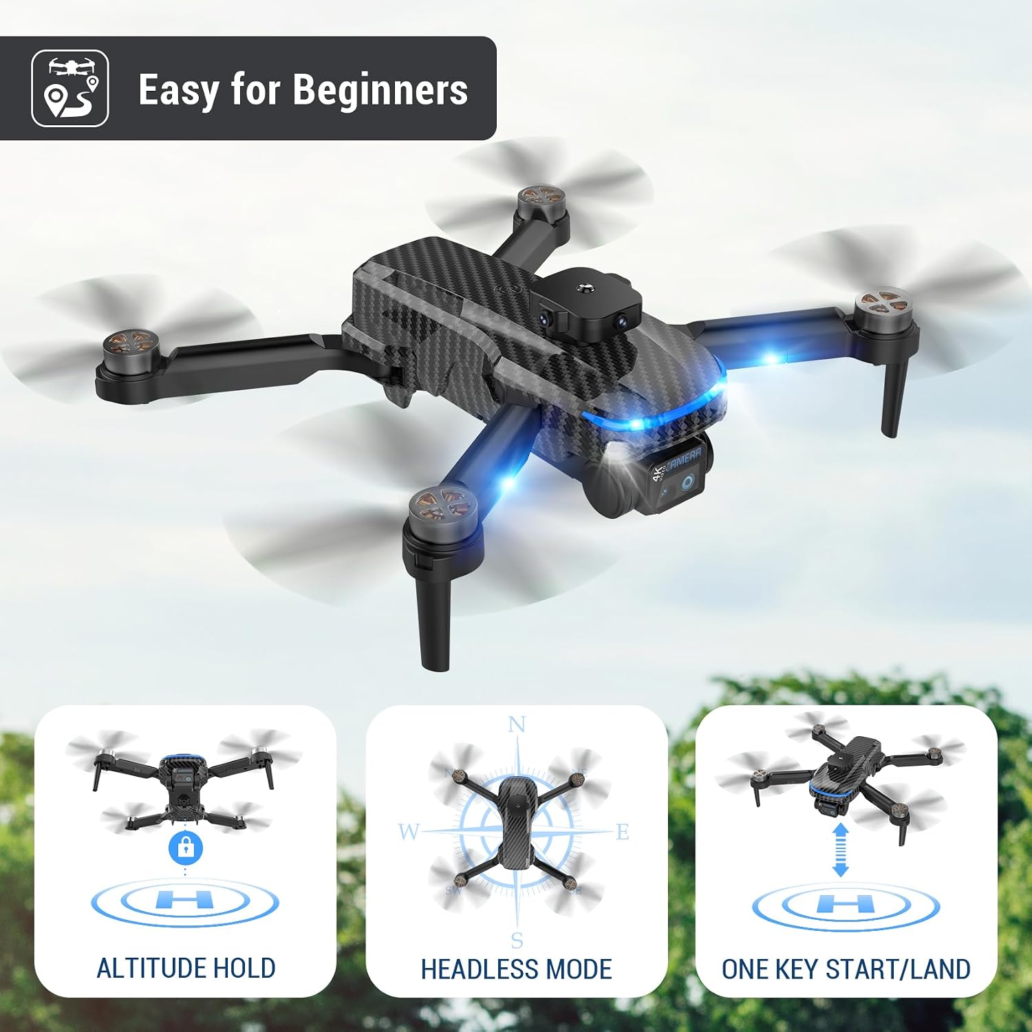 MSMV 4K HD Camera Drones, Wireless RC Flight Gyroscopes & Governors,Black