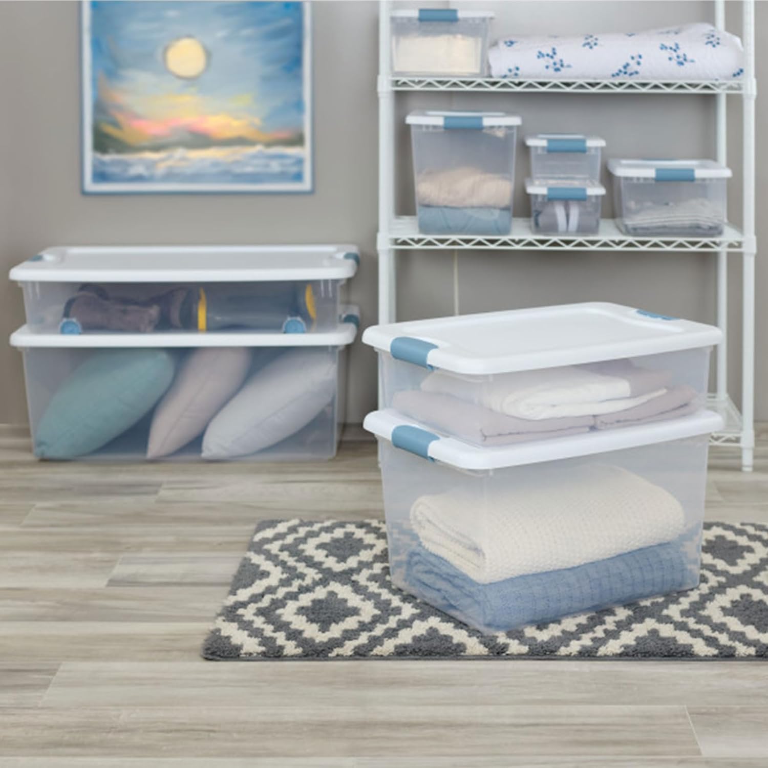 Sterilite Latching Box with Lids for Home and Office, 25 Quart, 12-Pack