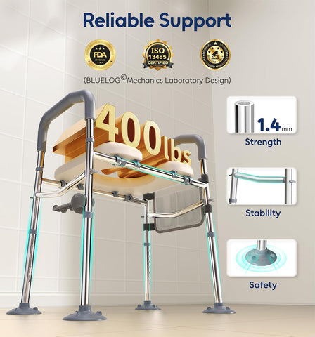 Bluelog Raised Toilet Seat Risers with Handles for Seniors, White