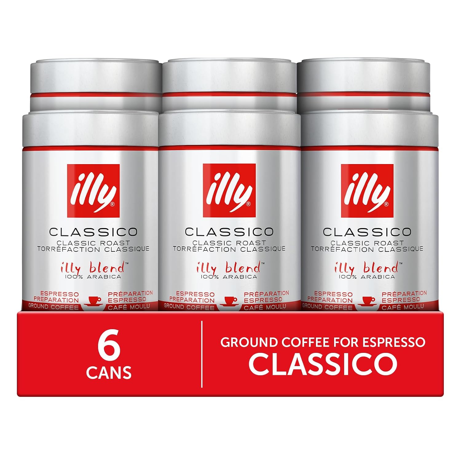 illy Ground Espresso Coffee, Classico Medium Roast, 8.8oz, 6 Pack