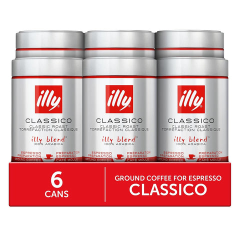 illy Ground Espresso Coffee, Classico Medium Roast, 8.8oz, 6 Pack