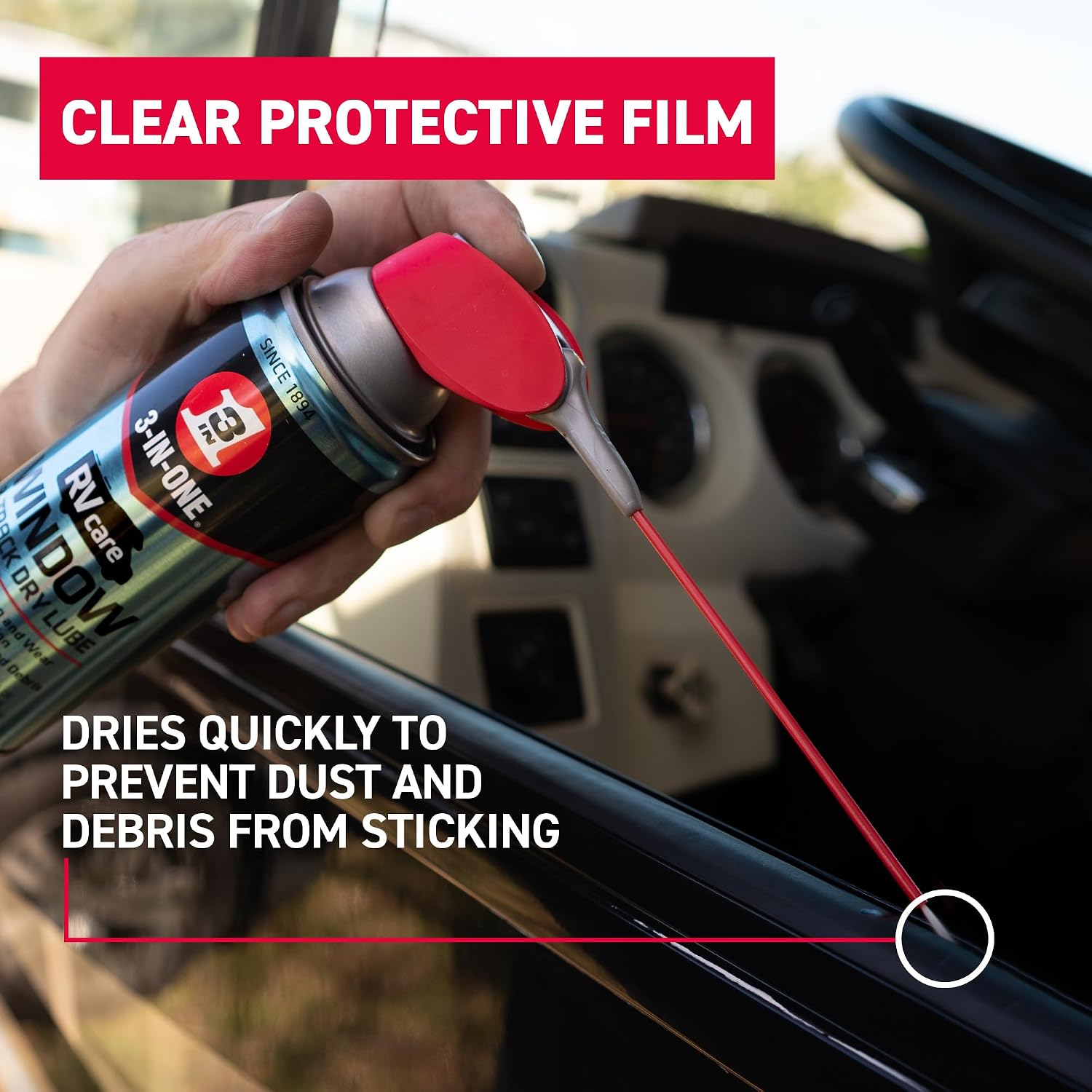 3-IN-ONE RVcare Window & Track Dry Lube with SMART STRAW SPRAYS 2 WAYS, 10 OZ