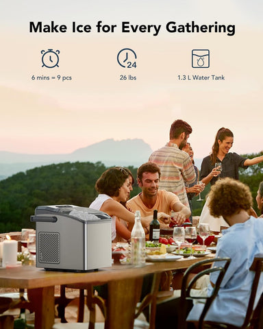 Ice Makers Countertop - Ice Maker Machine 6 Mins 9 Bullet Ice, 26 Lbs/24 Hrs, Portable Countertop Ice Maker with Self Cleaning Function, Ice Maker for Home/Kitchen/Party, Stainless Steel