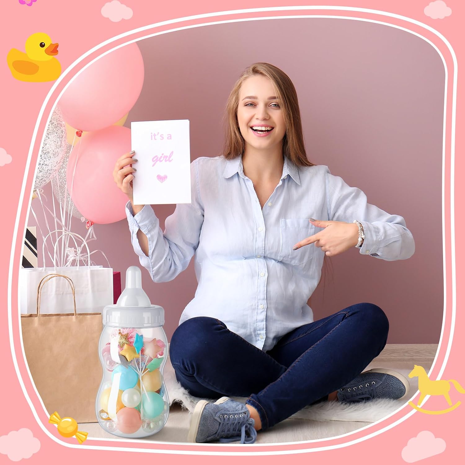 Tessco for you 2 Pcs 13in Jumbo Baby Bottle Bank Baby Shower, White