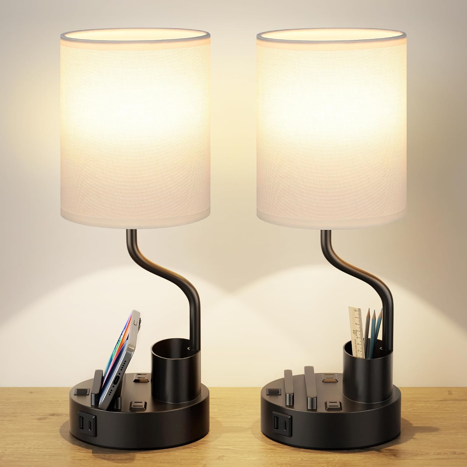 Fenmzee Bedside Lamps for Bedroom Set of 2 - Table Desk Lamp for Nightstand