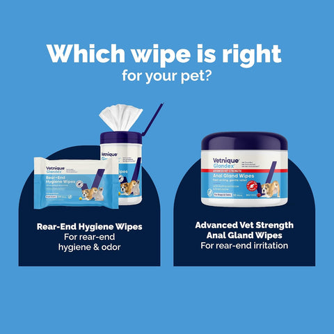Vetnique Glandex Rear End Wipes for Dogs & Cats, Anal Gland Hygiene