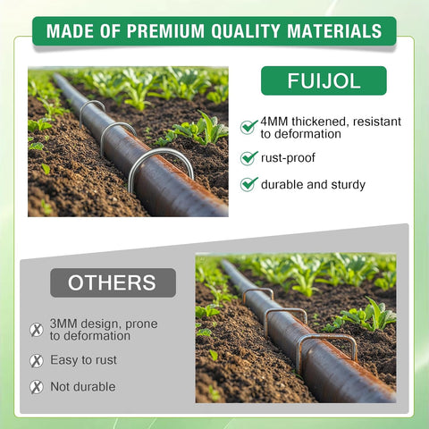 8 Gauge Landscape Staples, FUIJOL 12 Inch 15 25 50 100 Pack Heavy Duty U-Shaped Landscape Stakes, Galvanized Garden Staples for Weed Barrier Stakes, Ground Cover, Irrigation Tubing, Fence (25,12 Inch)