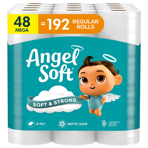 Angel Soft Toilet Paper, 48 Mega Rolls = 192 Regular Rolls, Soft and Strong Toilet Tissue