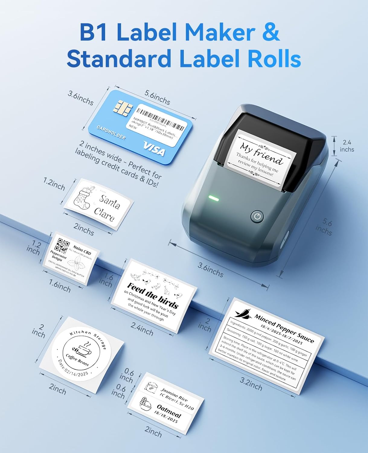 NIIMBOT B1 Label Maker, 2Inch Bluetooth Label Printer for Home, Blue