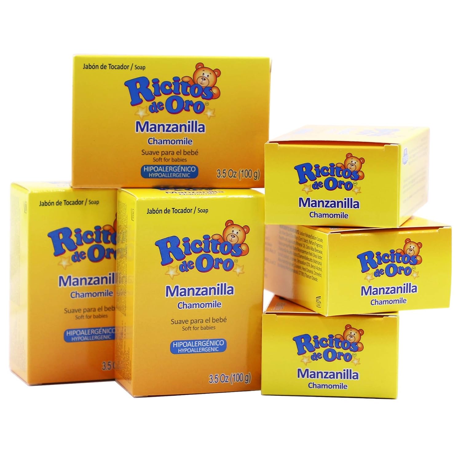Ricitos de Oro Baby Cleansing Bar Soap with Extract Calming Effect, Chamomile, 6-Pack of 3.5 Oz Each Soap, 6 Soaps