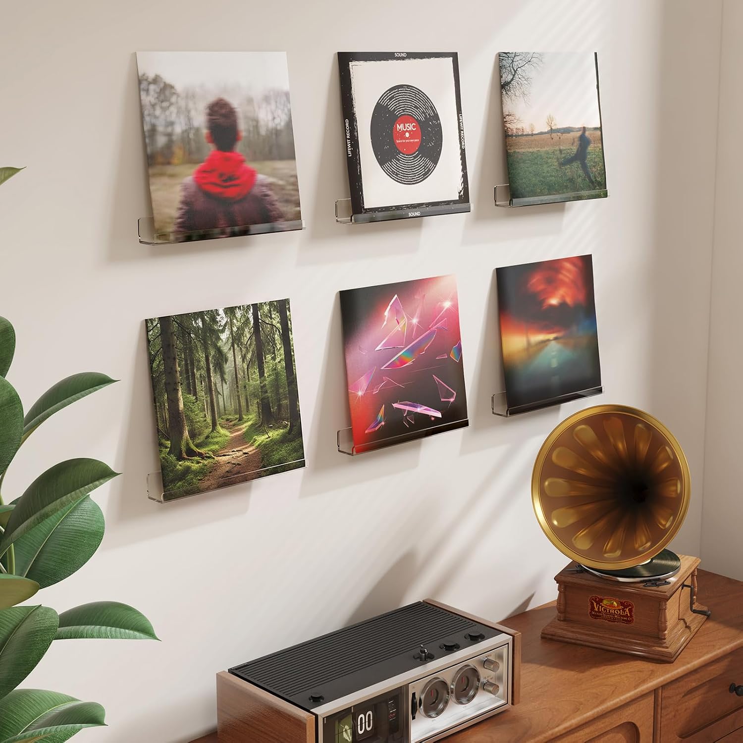 Lifewit Narrow Acrylic Floating Shelves for Vinyl Record 12", Clear 4 Pack