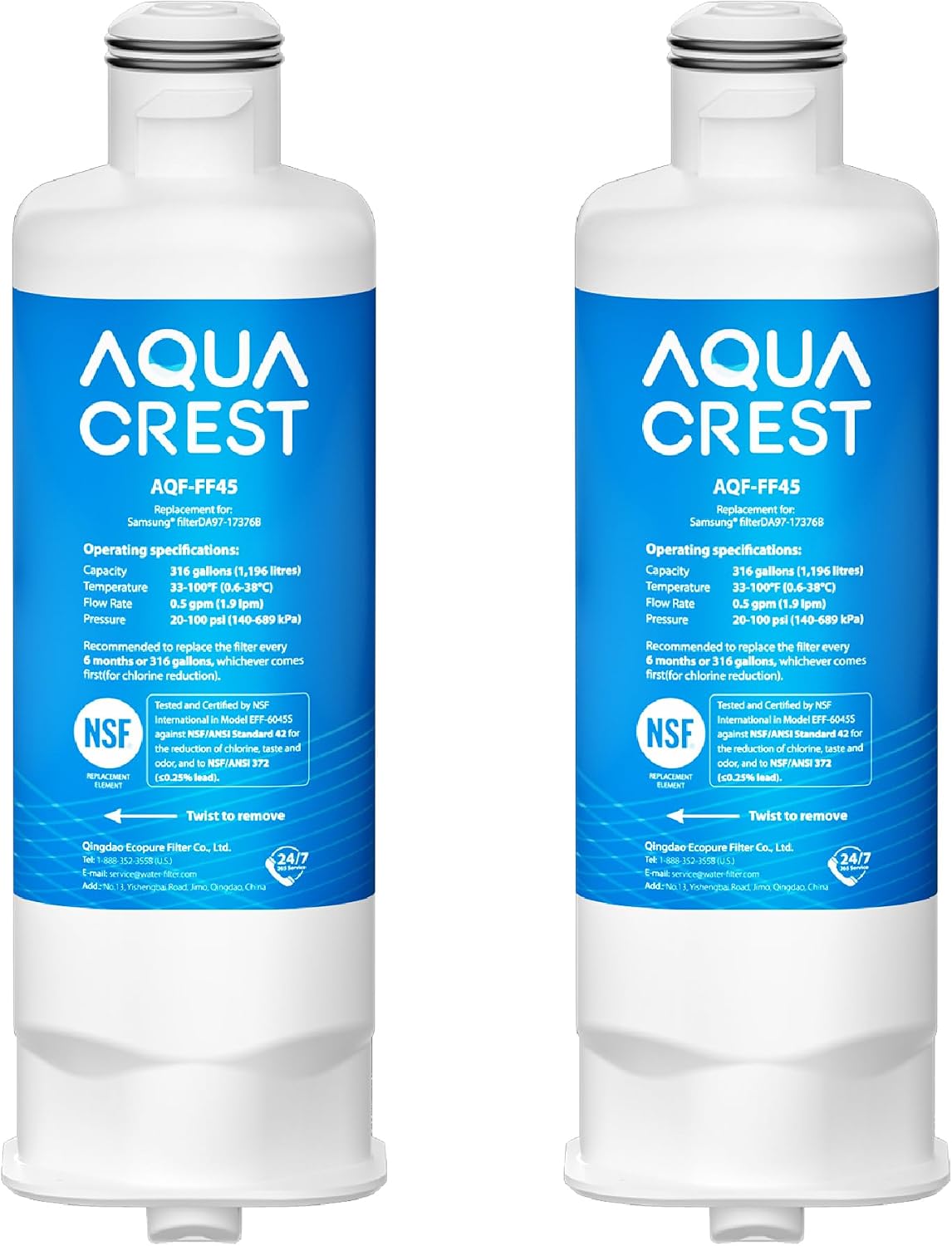 AQUA CREST Water Filter, Replacement for Samsung® DA97-17376B, 2 Pack