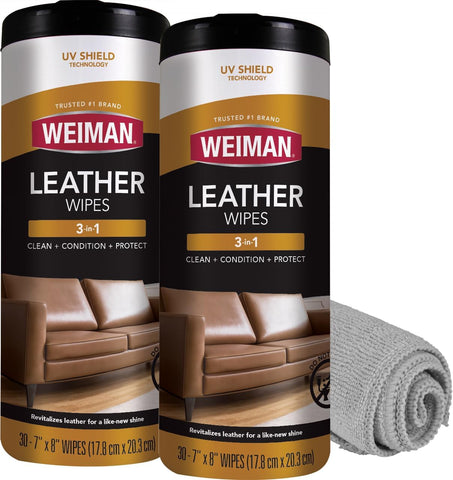 Weiman Leather Cleaner, Conditioner & Protector, 2 Pack Wipe with Cloth