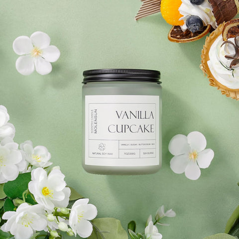 Molensun Vanilla Cupcake Scented Candle, Soy Wax 7 oz