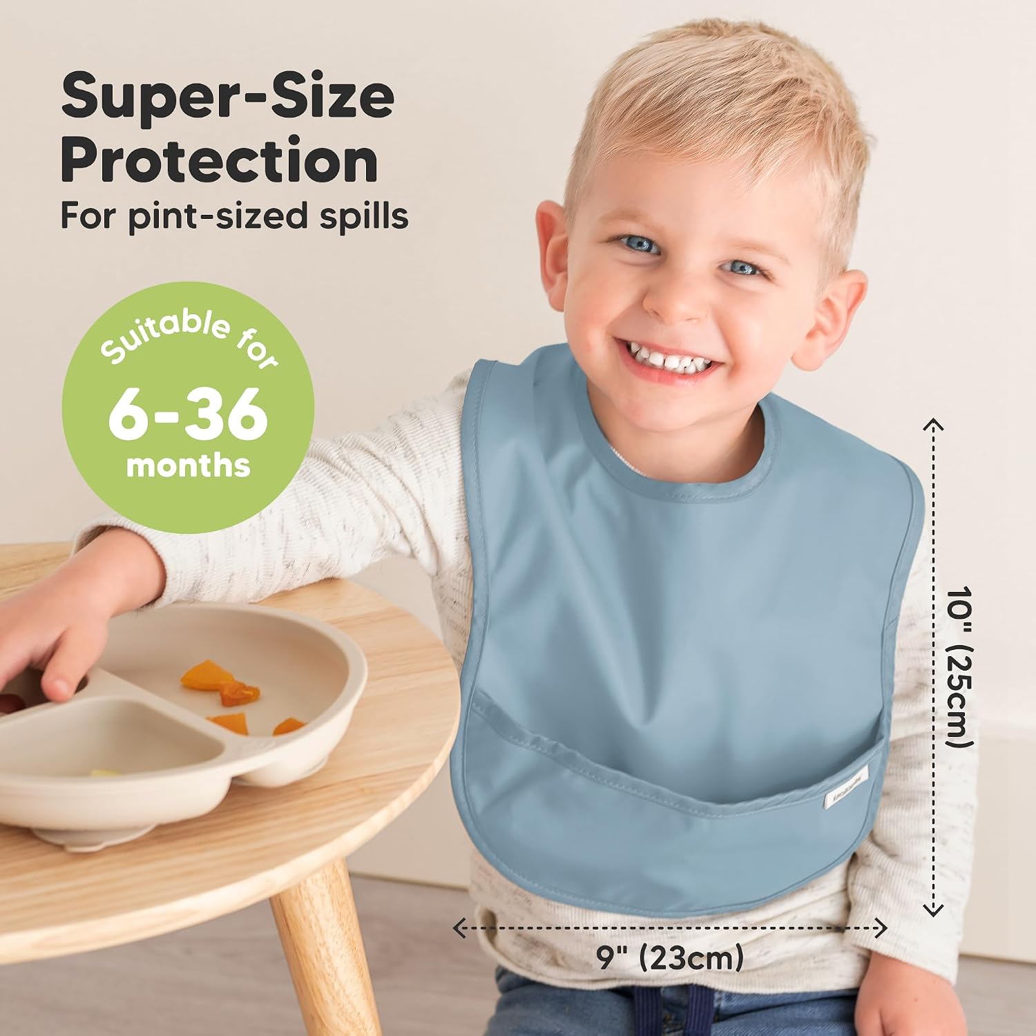 KeaBabies 3-Pack Waterproof Baby Bibs for Eating, Lightweight (Ocean)