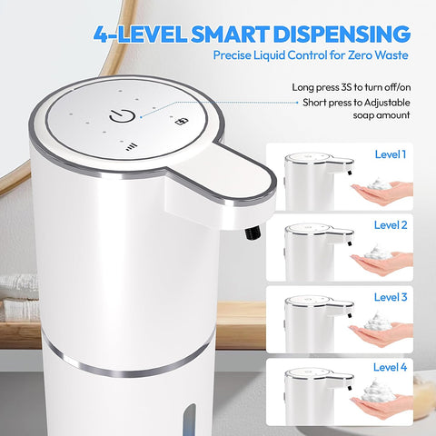 2 Pack Automatic Foaming Soap Dispenser,Touchless Foam Soap Dispenser,12.8oz Rechargeable Wall Mounted Smart for Bathroom and Kitchen Dish Soap,Easy for Toddlers(White)