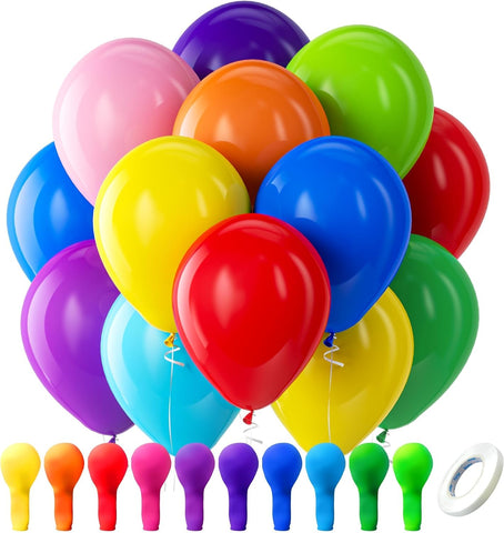 Bezente Assorted Latex Rainbow Balloons 100 Pack 12 inch