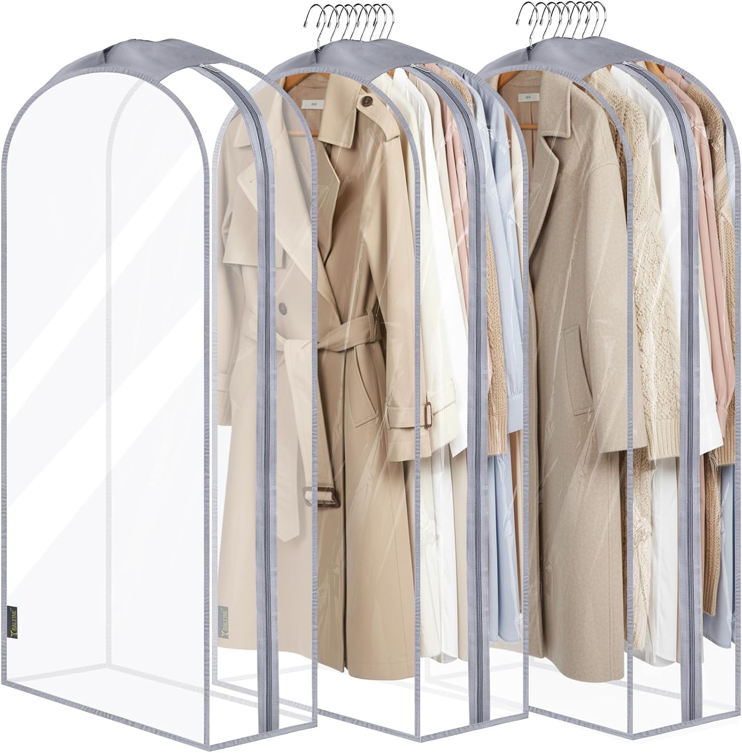 BALEINE 3PK Clear Garment Bags for Hanging Clothes, 48" Dress Suit Bag