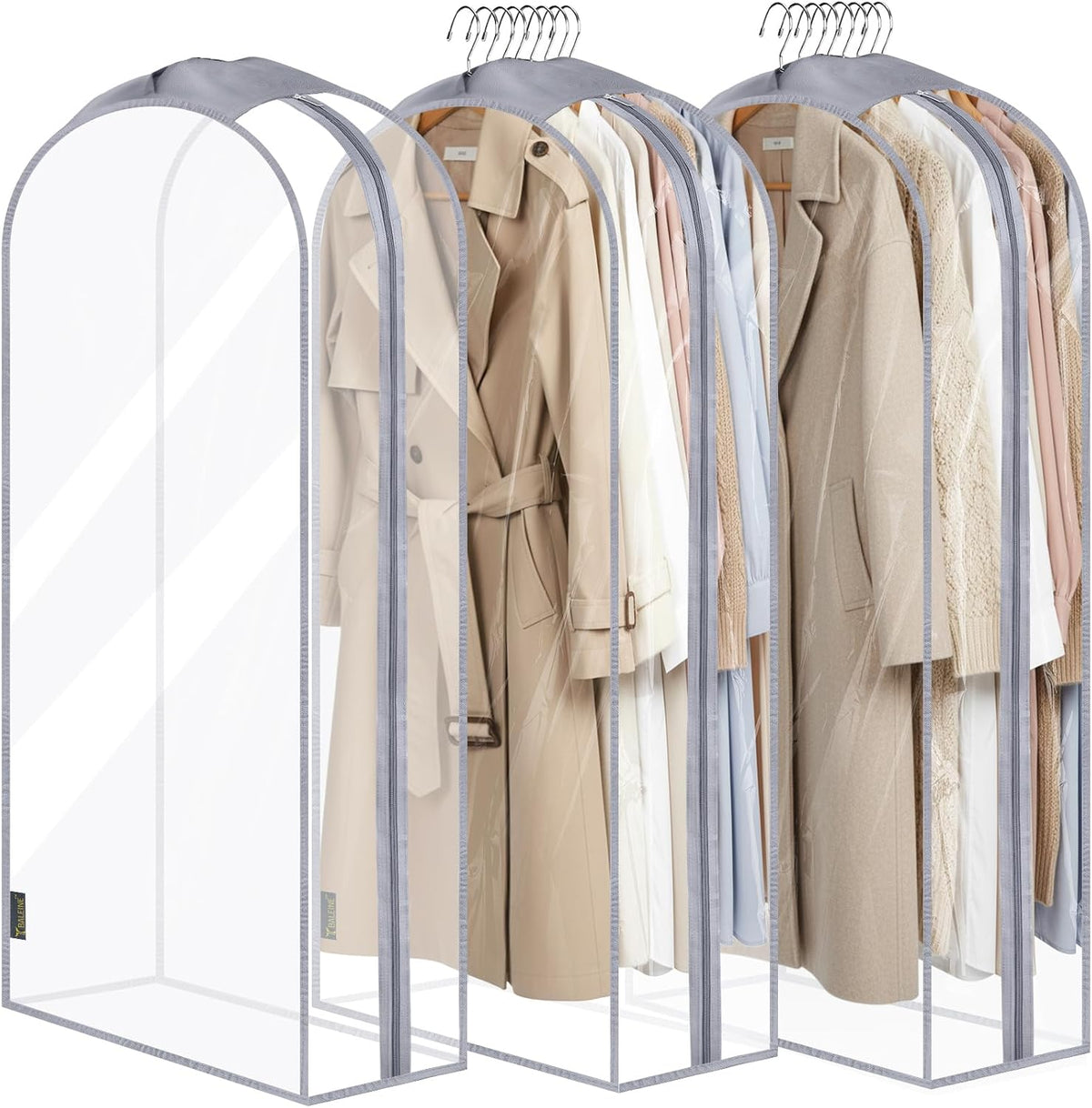 BALEINE 3PK Clear Garment Bags for Hanging Clothes, 48" Dress Suit Bag