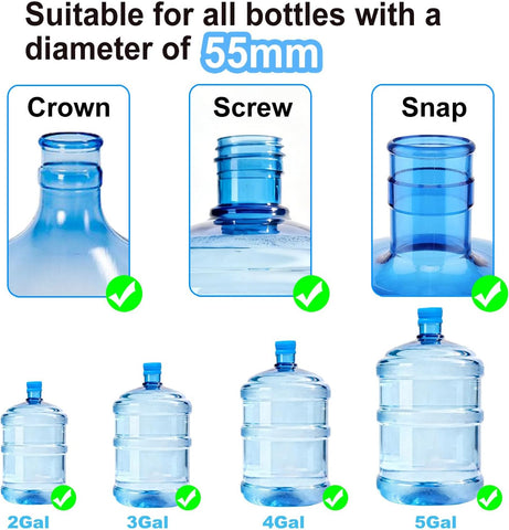 3 Pack 3 and 5 Gallon Water Jug Cap, Upgrade Silicone Reusable Replacement Caps, Non Spill Lids for 55mm Standard/Screw/Crown Tops Water Bottle