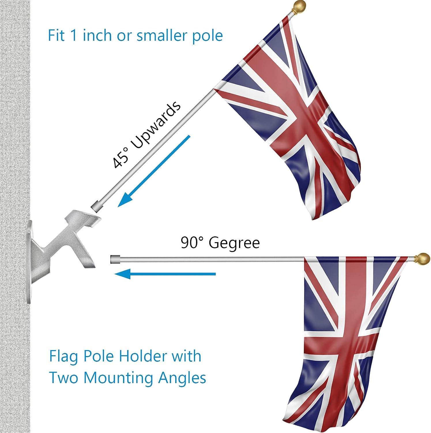 Flag Pole Holder for Outside House, Heavy Duty Flag Pole Mounting Bracket, Aluminum Metal Flagpole Mount with Stainless Hardware for Outdoor, Strong and Rust Proof, 1" Inner Diameter (Silver-1Pack)