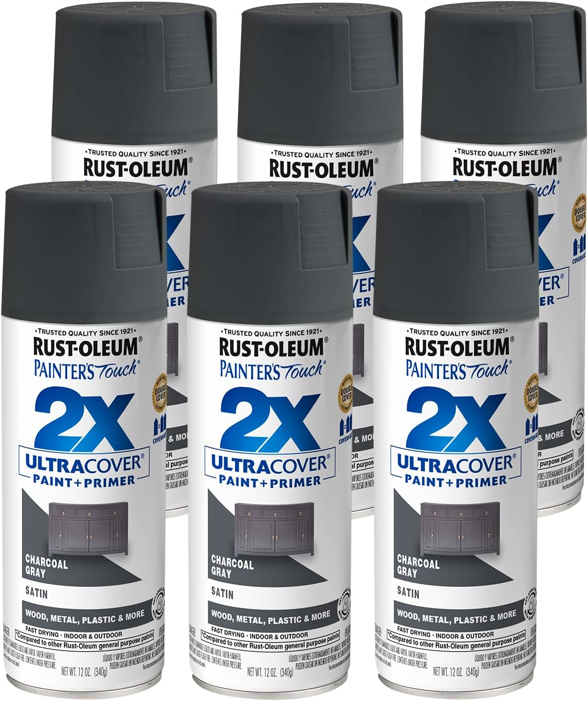 Rust-Oleum Painter's Touch 2X Ultra Cover Spray Paint, Satin Charcoal Gray