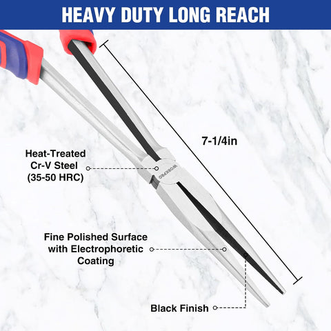 WORKPRO Premium 11” Extra Long Needle Nose Pliers, Paper Clamp Precision, Heavy-Duty CRV Steel, Soft Grip