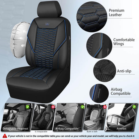 CAR PASS 3D Foam PU Leather Car Seat Covers Full Set,Luxury Breathable Faux Leather Seat Covers for Car,Anti Slip Universal Fit for SUVs Vans Sedan Truck Auto,Armrest Airbag Compatible,Black and Blue