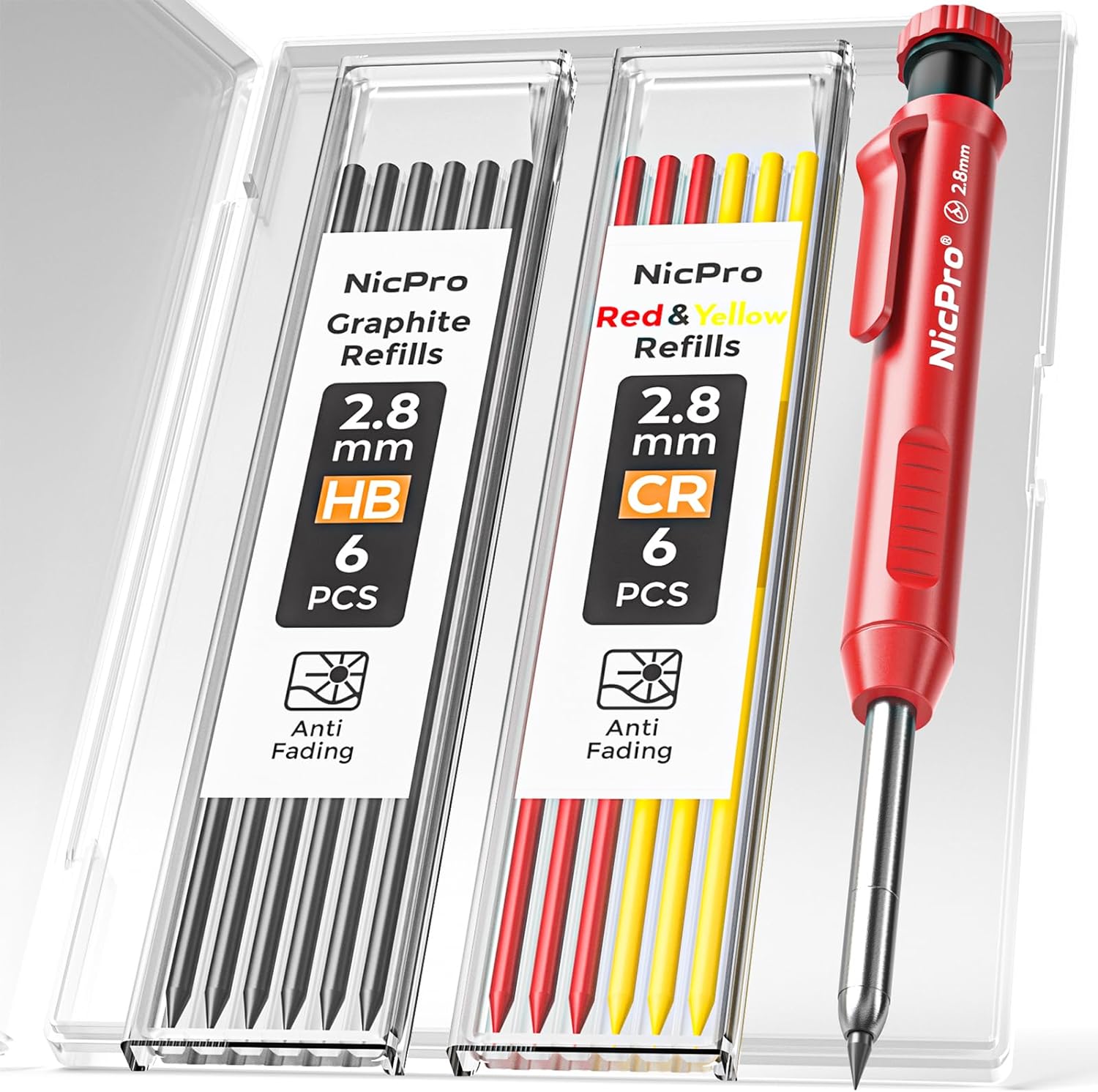 Nicpro 1 Pack Carpenter Pencil with Sharpener, 2.8 mm Construction Pencil