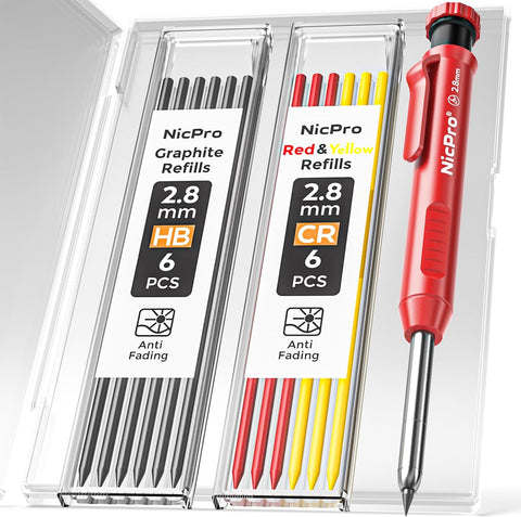 Nicpro 1 Pack Carpenter Pencil with Sharpener, 2.8 mm Construction Pencil