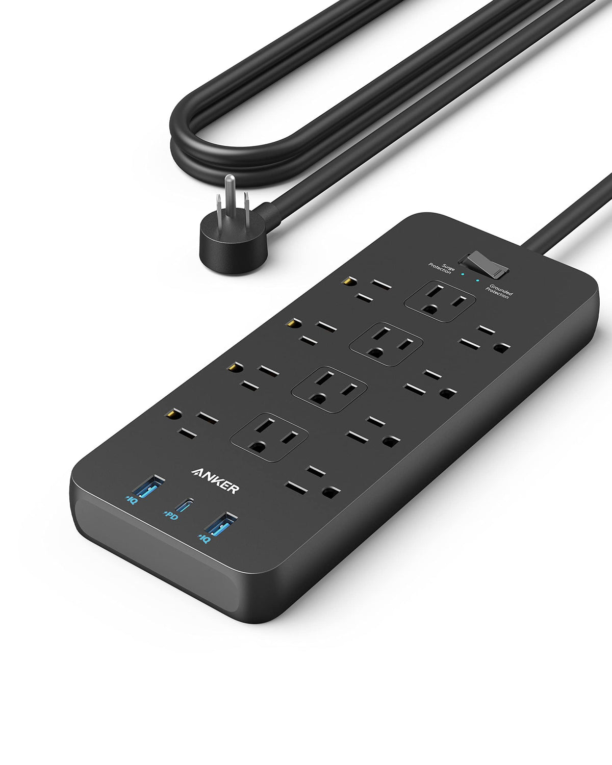 Anker Power Strip with 3 USB Ports，Surge Protector (2100J-10ft)，12 Outlets with 2 USB A Ports and 1 USB C Port,Works with iPhone 15/15 Plus/15 Pro/15 Pro Max,for Home,Office, TUV Listed