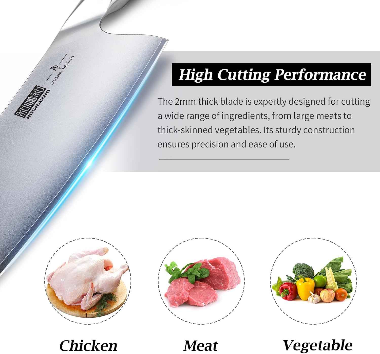 HOSHANHO Cleaver Knife 7 Inch, Ultra Sharp Vegetable Meat Chopper Knife