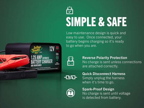 Battery Tender Plus 12V 1.25 AMP Car & Motorcycle Battery Charger and Maintainer, Float Charge for Automotive, and ATVs - Smarter Than a Trickle Charger