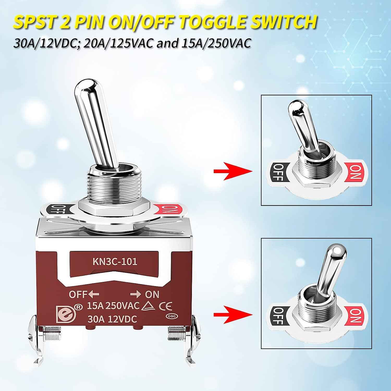 Joinfworld Toggle Switch 12V DC 125V SPST 2 Pin Waterproof Marine Toggle Switch 12 Volt On Off Switch 30A Heavy Duty with Boot Cover for Automotive Boat Car Truck - 4Pack