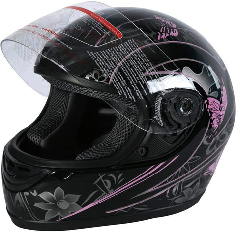 TCT-MOTORPARTS Black Butterfly Motorcycle Full Face Helmet DOT Approved