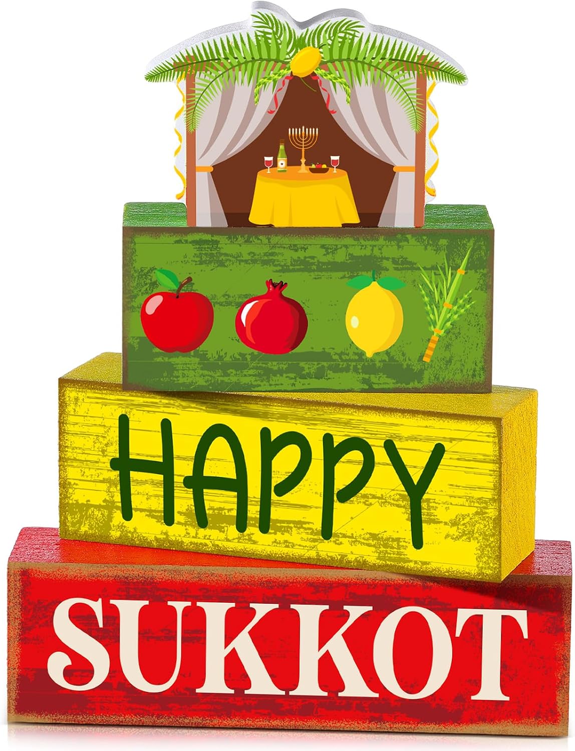 Yuntau 4 Pcs Happy Sukkot Table Decorations Sukkot Centerpieces for Tables