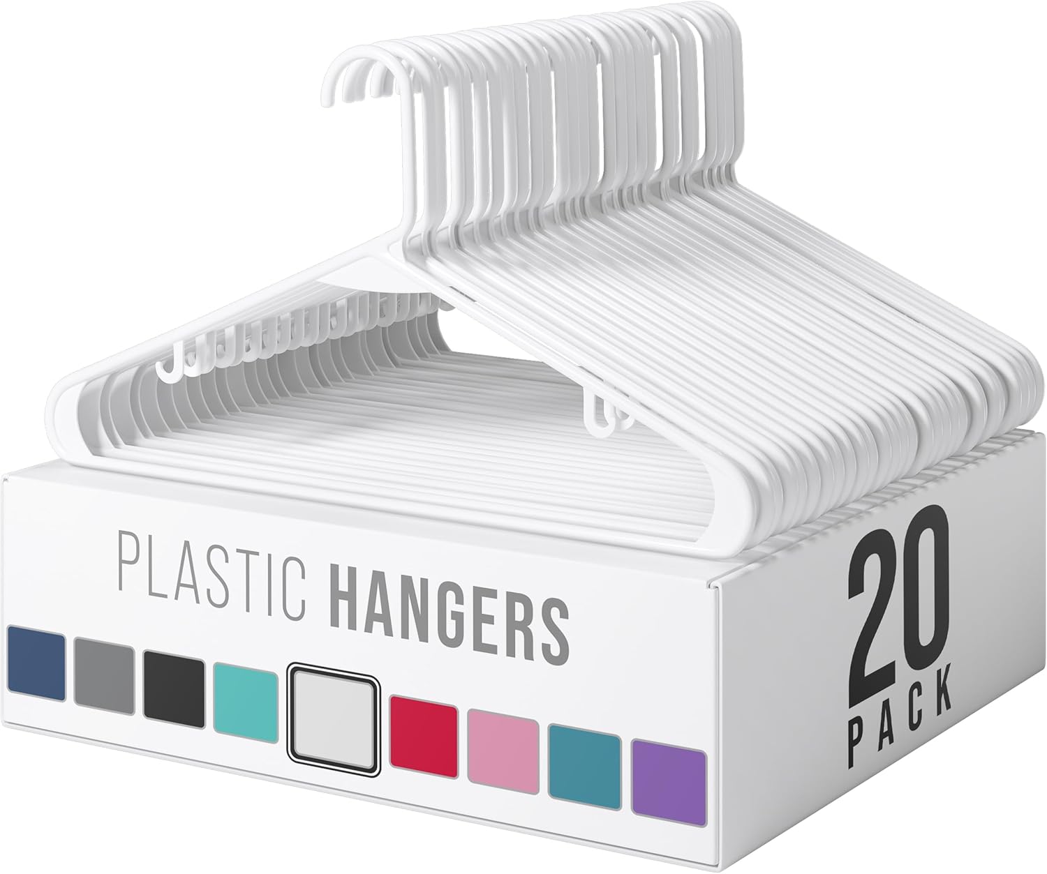 Plastic Hangers 20 Pack White - Clothes Hangers - Makes The Perfect Coat Hanger and General Space Saving Hangers for Closet and New Apartment Essentials - Percheros Ganchos para Colgar Ropa Hangars