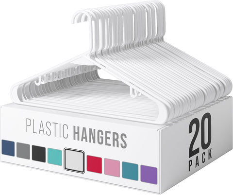 Plastic Hangers 20 Pack White - Clothes Hangers - Makes The Perfect Coat Hanger and General Space Saving Hangers for Closet and New Apartment Essentials - Percheros Ganchos para Colgar Ropa Hangars